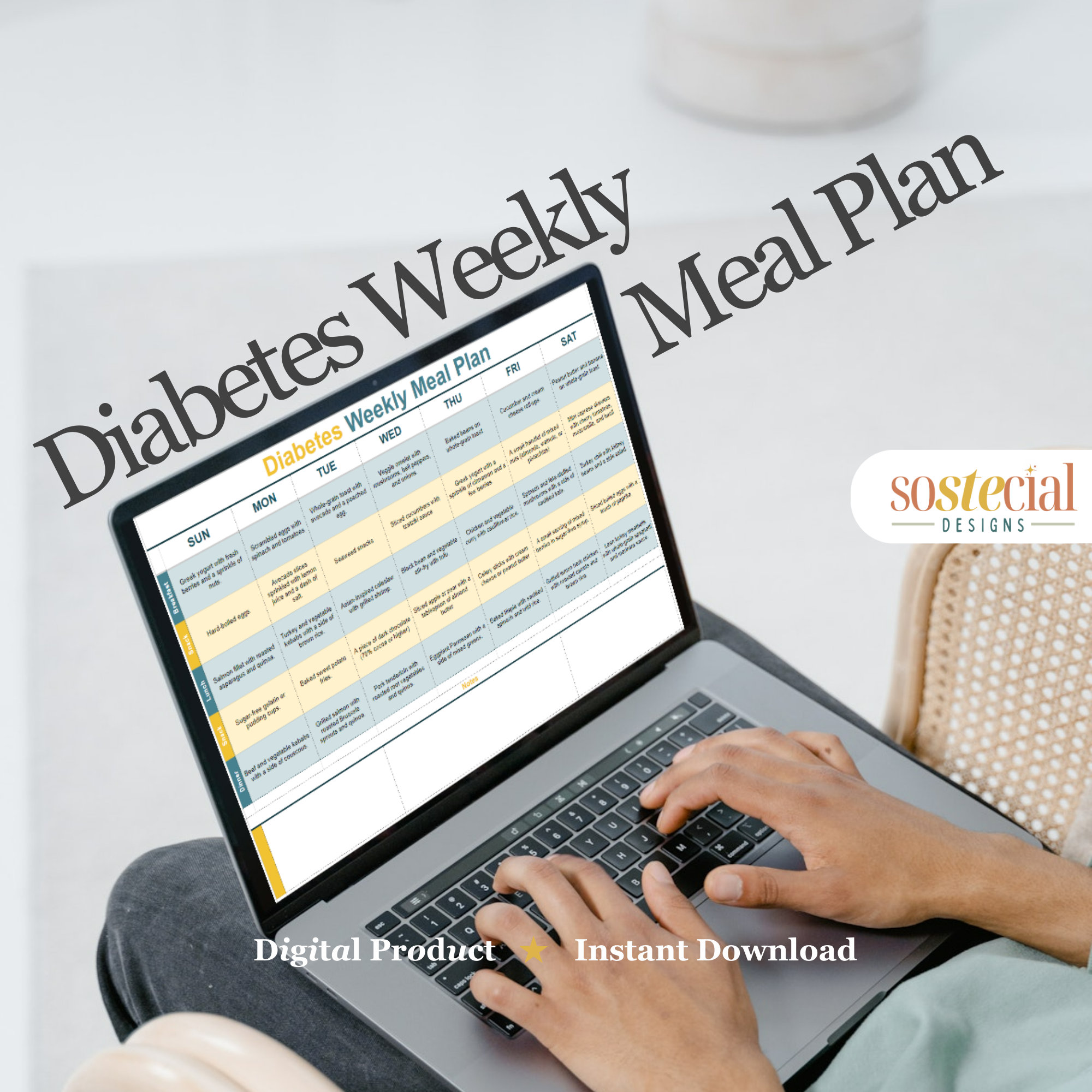 Diabetes Week Planner With Meal Suggestions and Grocery Checklist in