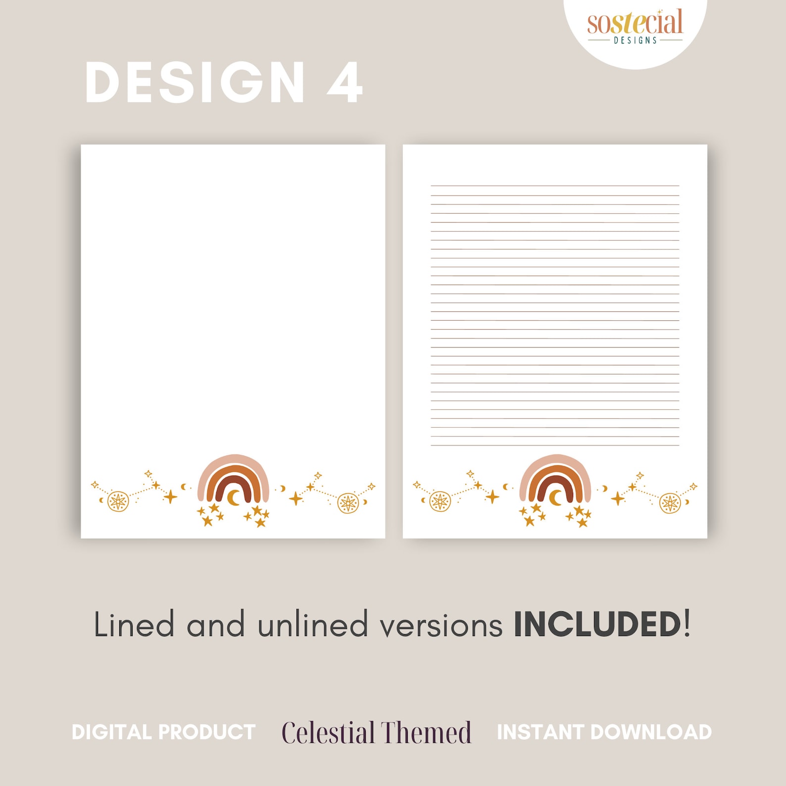 Celestial Galaxy Moon Stars Rainbow Themed Printable Stationery A4 US ...