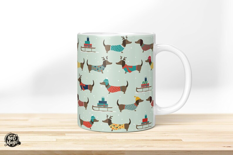 Christmas Dachshund Mug – Funny Dog Mug Gift Idea | Printed Coffee Mug with Dachshund Motif | Humorous Christmas Mug with Name Weiss