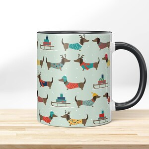 Christmas Dachshund Mug – Funny Dog Mug Gift Idea | Printed Coffee Mug with Dachshund Motif | Humorous Christmas Mug with Name Schwarz