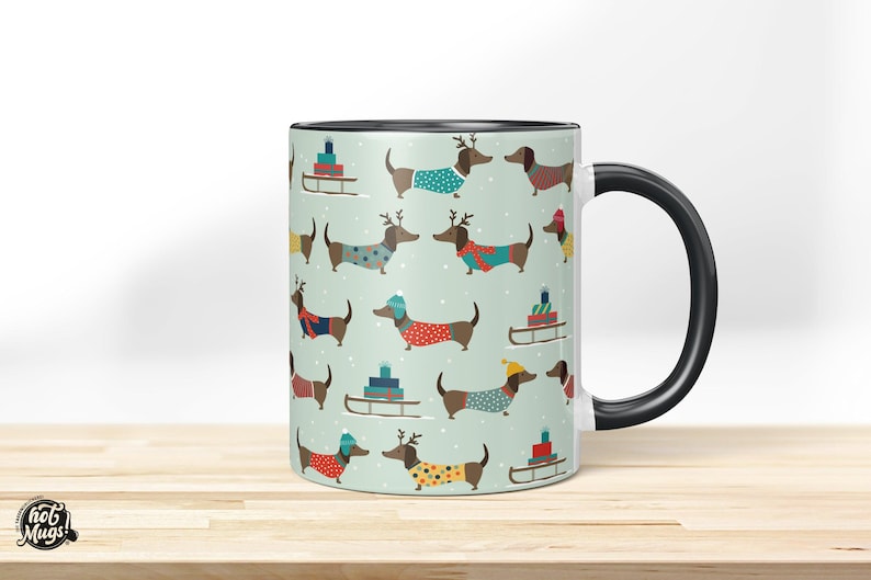 Christmas Dachshund Mug – Funny Dog Mug Gift Idea | Printed Coffee Mug with Dachshund Motif | Humorous Christmas Mug with Name Schwarz