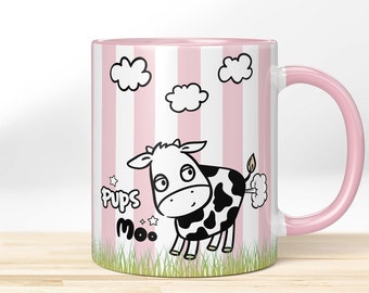 Pups Moo » Motivtasse. Bedruckte Kaffeetasse | Kaffeebecher mit witzigem Kuh-Design bedruckt – Lustige Kuh-Tasse, wunderschönes Geschenk!