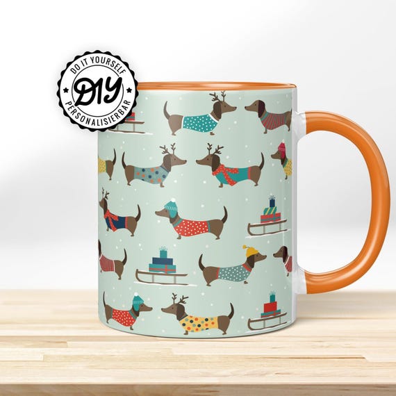 Weihnachts-Dackel Tasse – Lustige Hundetasse Geschenkidee | Bedruckte Kaffeetasse mit Dackel-Motiv | Witziger Weihnachts-Becher mit Namen