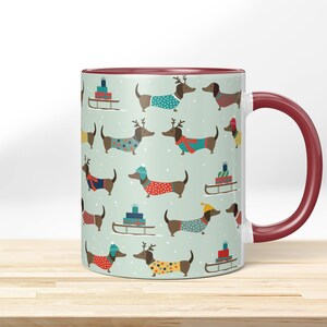 Christmas Dachshund Mug – Funny Dog Mug Gift Idea | Printed Coffee Mug with Dachshund Motif | Humorous Christmas Mug with Name Bordeaux