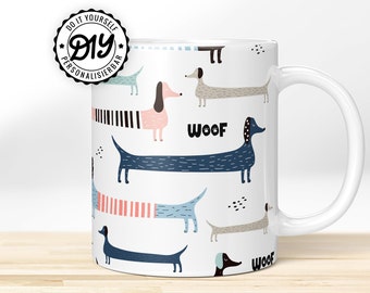 Dackel Doodle » Motivtasse. Bedruckte Kaffeetasse | Kaffeebecher mit liebevollem Dackel-Design bedruckt – Lustige Tasse, schönes Geschenk!