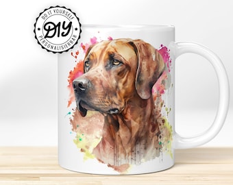 Geschenk für Hundeliebhaber » Rhodesian Ridgeback im Wasserfarben-Stil. Hochwertige Hunde Tasse Personalisierbar mit Namen + Wunschtext!