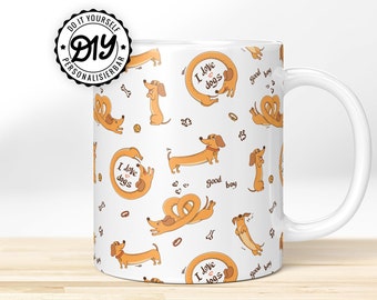 I love Dogs » Motivtasse. Bedruckte Kaffeetasse | Kaffeebecher mit liebevollem Dackel-Design bedruckt – Lustige Tasse, schönes Geschenk!