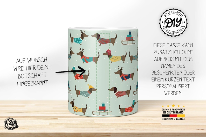 Christmas Dachshund Mug – Funny Dog Mug Gift Idea | Printed Coffee Mug with Dachshund Motif | Humorous Christmas Mug with Name image 2
