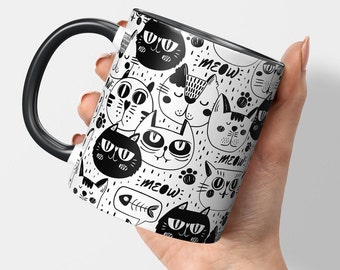 Meow-Meow » Motivtasse. Bedruckte Kaffeetasse | Kaffeebecher mit witzigem Katzen-Design bedruckt – Lustige Tasse, schönes Katzen Geschenk!