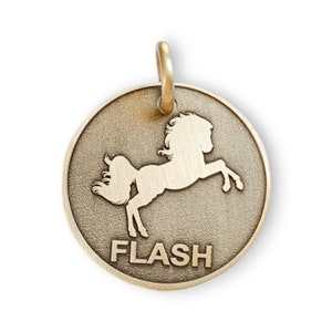 Handmade Brass Horse Dog ID Tag: Engraved Western Pet Tag