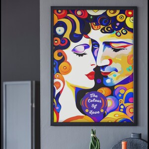 Buntes abstraktes Paar digitaler Download druckbare Kunstwerk, verliebtes Paar romantisch zeitgenössisch, intime moderne lebendige mutige Wandkunst