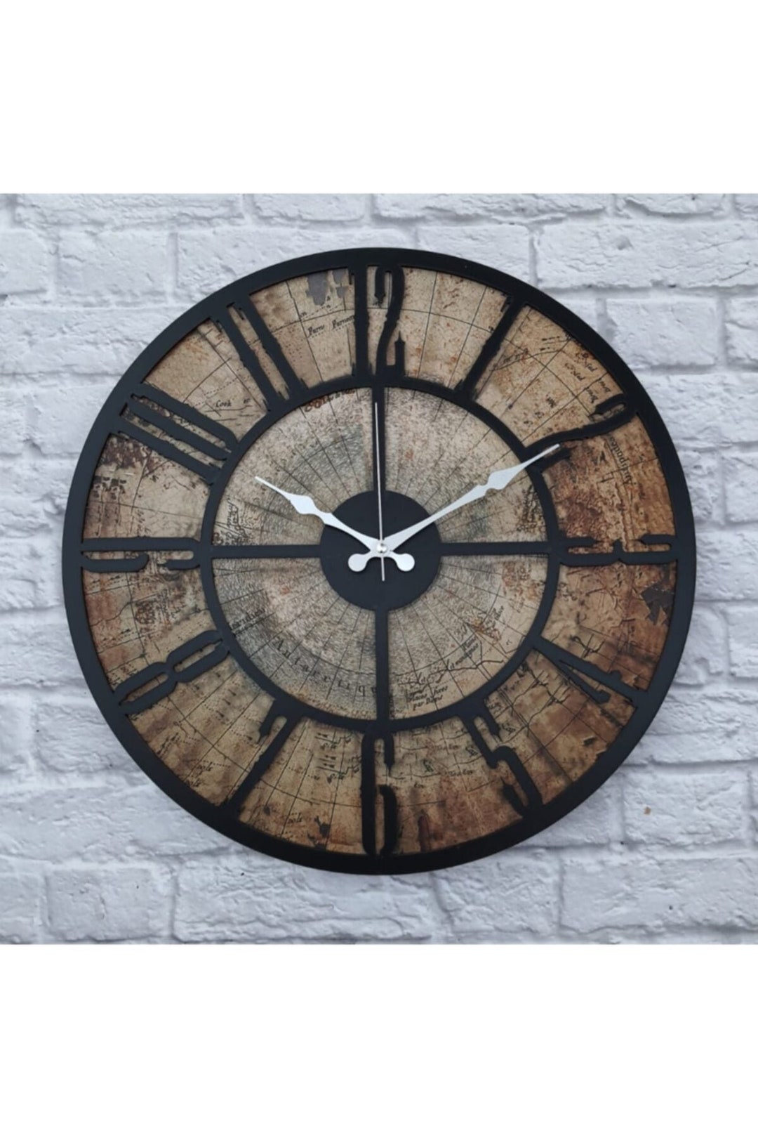 Black Old World Wall Clock 50x50cm Etsy