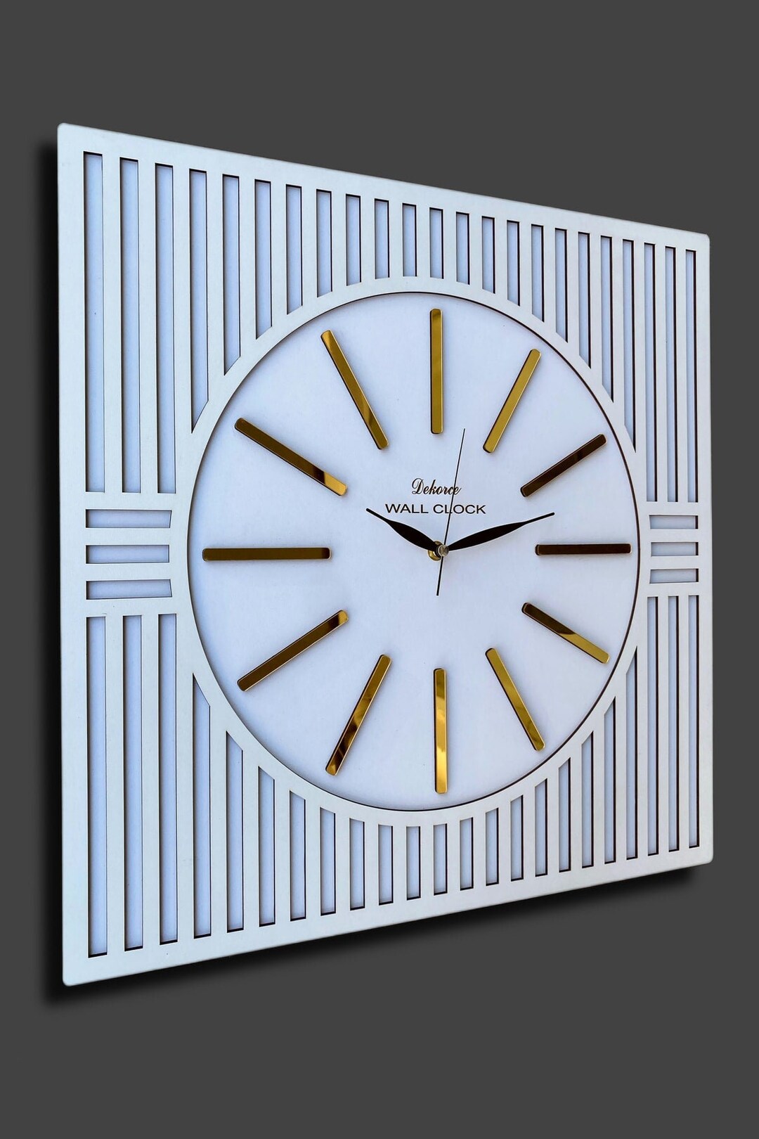 Straight Lines White & Gold 50 Cm Wall Clock - Etsy