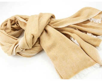 Shawl Wrap Cashmere Scarf Travel Scarf Pashmina Herringbone Handwoven in Nepal