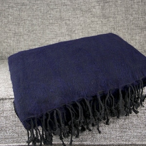 Yak wool blanket Wrap Large Shawl Meditation Wrap Travel Shawl Handmade Navy Throws Warm Nepal