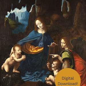 Leonardo Da Vinci Artwork, Print Digital Wall Art, The Virgin of the Rocks, Portrait Digital Art