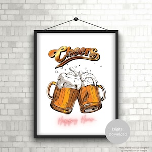 Cheers Print | Beer |Happy Hour | Bar Wall Decor | Printable Wall Art | Type Poster | INSTANT DOWNLOAD