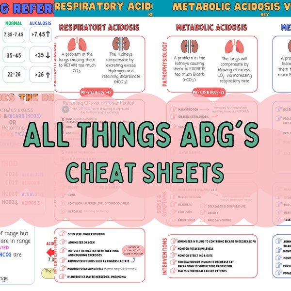 Arterial Blood Gases|Nursing School Study Guide| Cheat Sheets|ABG's|Digital Download