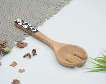 Foresthaven Handgemachte Holz Kochlöffel Mit Emaille, Langlebig Küche Servierlöffel Scooper zum Kochen 1er Set (Braun, 30x9x2 cm)