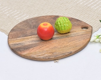 Foresthaven Handmade Wooden Chopping Board for Kitchen - Natural Wood Cutting Board with Holder-Kitchen Essentials-(Brown, 40x35x1.5 cm)