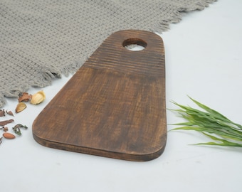 Foresthaven Handmade Wooden Chopping Board for Kitchen - Natural Wood Cutting Board with Handle (Brown, 40.5x23x1.5 cm)