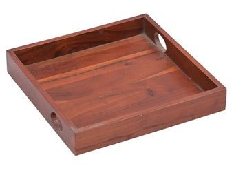 Foresthaven Handmade Wooden Rectangular Tray with Handles,Natural Tray for Serving Tea and Coffee and Breakfast