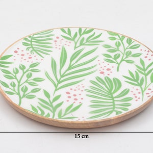 Foresthaven Handmade Wooden Serving Plate with Enamel Round Wooden Serving Plate, Wood Board for Food White & Green, 15x15x1.5 cm image 5
