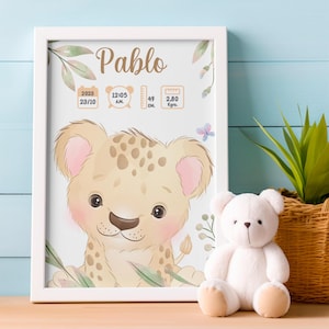 Lámina nacimiento Digital Personalizada. Cuadro natalicio personalizado. Decoración infantil dormitorio de Bebé. Regalo de Nacimiento bebé