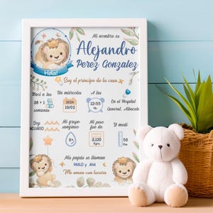 Personalisiertes digitales Geburtsposter Löwe. Personalisiertes Geburtshoroskop. Babyzimmerdekoration für Kinder. Geschenk zur Geburt