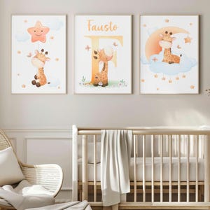 Set of 3 Personalized Giraffe Digital Prints for Kids. Baby and Children&#39;s Bedroom. Printable Decorative Pictures for Baby Girls and Boys with Names