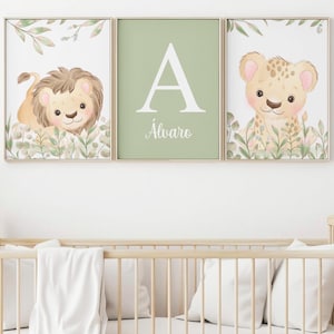 Set 3 láminas infantiles Safari personalizados Animales de la selva. Cuadros para bebés y niños Decoración infantil. Nursery Decor Art Print