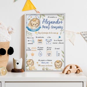 Personalisiertes Geburtsposter Löwe/Panda. Personalisiertes Geburtshoroskop. Babyzimmerdekoration für Kinder. Geschenk zur Geburt