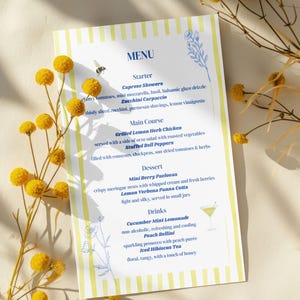 Invito alla festa e menu modificabili | Modello Canva | Design botanico primaverile/estivo | Download diretto del PDF