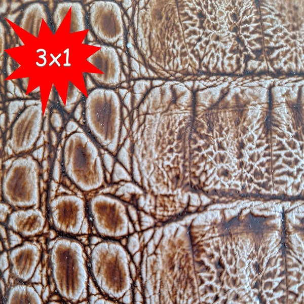 Camel fantasy crocodile patterned leather 1.5 mm. Precut 30x30 cm, perfect for small projects, crafts, high quality