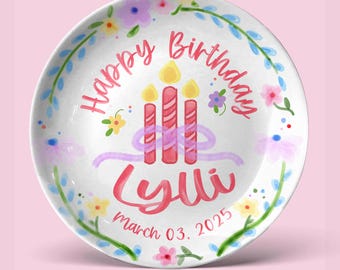Custom Wildflowers Whimsical First Birthday Plate, Personalized Girls Birthday Plate, Baby Keepsake Gift for Her P85Z4J0