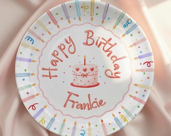 Personalized Birthday Plate, Custom Name Birthday Keepsake, Happy Birthday Ceramic Plate, Kids Birthday Gift, Baby First Birthday Plate Gift