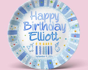 Personalized First Birthday Plate, Custom Baby Name Plate Keepsake, 1st Birthday Gift for Boy or Girl, Toddler Birthday Decor P1230GX60