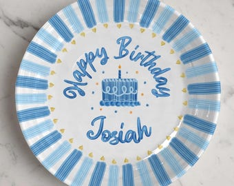 Personalized Boy Birthday Plate, Custom Name Ceramic Plate, Birthday Keepsake Gift, First Birthday Party Decor P418KGY0