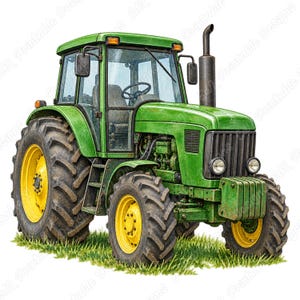 Aquarel tractor PNG clipart, kleurrijke vintage en moderne landbouwvoertuigen, rustieke landelijke kunst (digitale download)