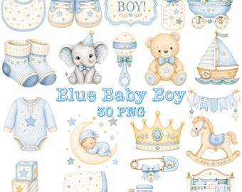 Chłopczyk w akwareli PNG, Baby Shower, impreza z okazji ujawnienia płci dziecka, obrazek do pokoju dziecięcego (pobieranie cyfrowe)
