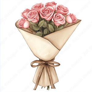 20 Clip Art de buquê de flores, imagem para impressão de buquê de casamento, download digital de buquê de flores, papel para scrapbooking de buquê de flores embrulhado JPG