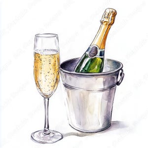 20 illustraties aquarel champagne, afdrukbare afbeelding feest, champagnefles en glas digitale download, JPG-set voor scrapbooking