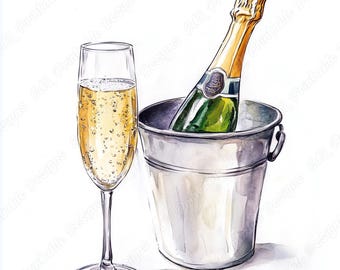 Watercolor Champagne Clip Art, Party Celebration Images (Digital Download)