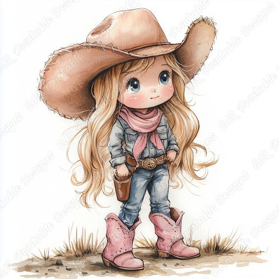 Watercolor Cowgirl Clip Art, Western Printable Images (Digital Download)