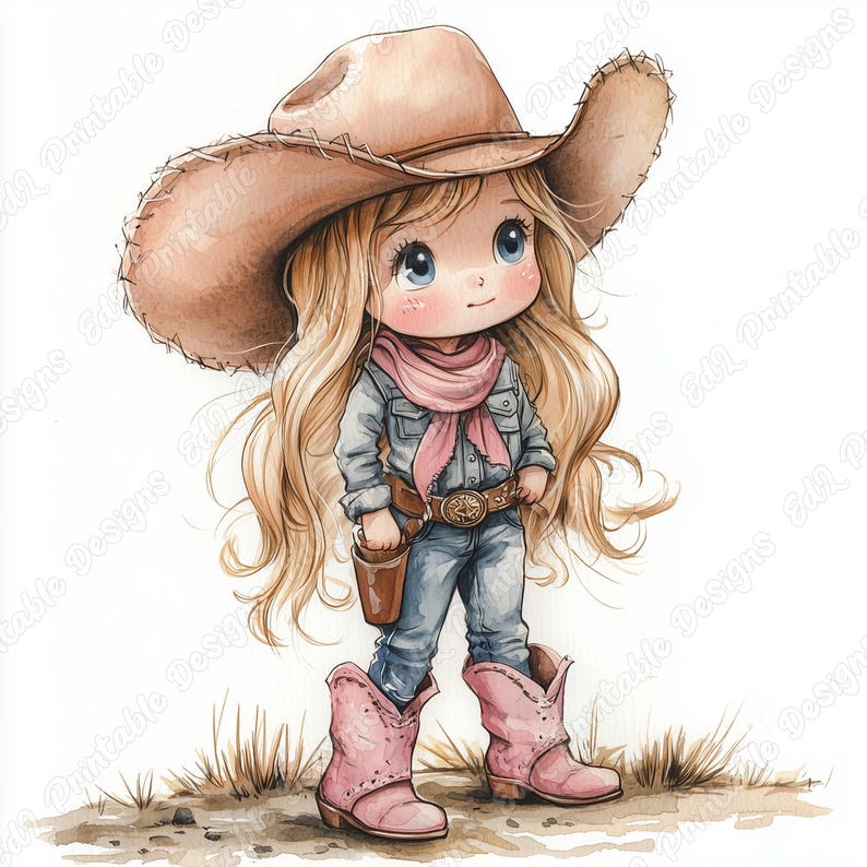 20 Cute Little Cowgirl Clip Art, Watercolor Western Printable Images, Wild West Digital Download, Baby Shower Scrapbooking Paper Crafts JPG