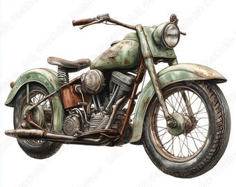 Vintage Motorcycle Clip Art Bundle, Classic Bike Images (Digital Download)