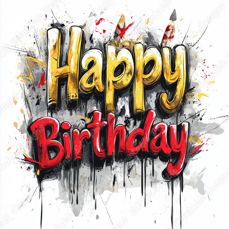 20 Happy Birthday Word Clip Art, Graffiti Text Printable Images, Watercolor Lettering Digital Download, Scrapbooking Paper Crafts JPG Bundle
