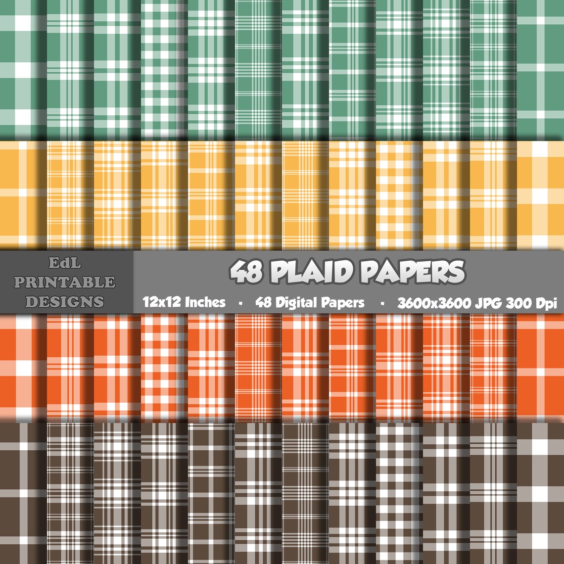 Autumn Color Plaids Digital Papers, Tartan Printable Background, Lumberjack Scrapbook, Gingham ...