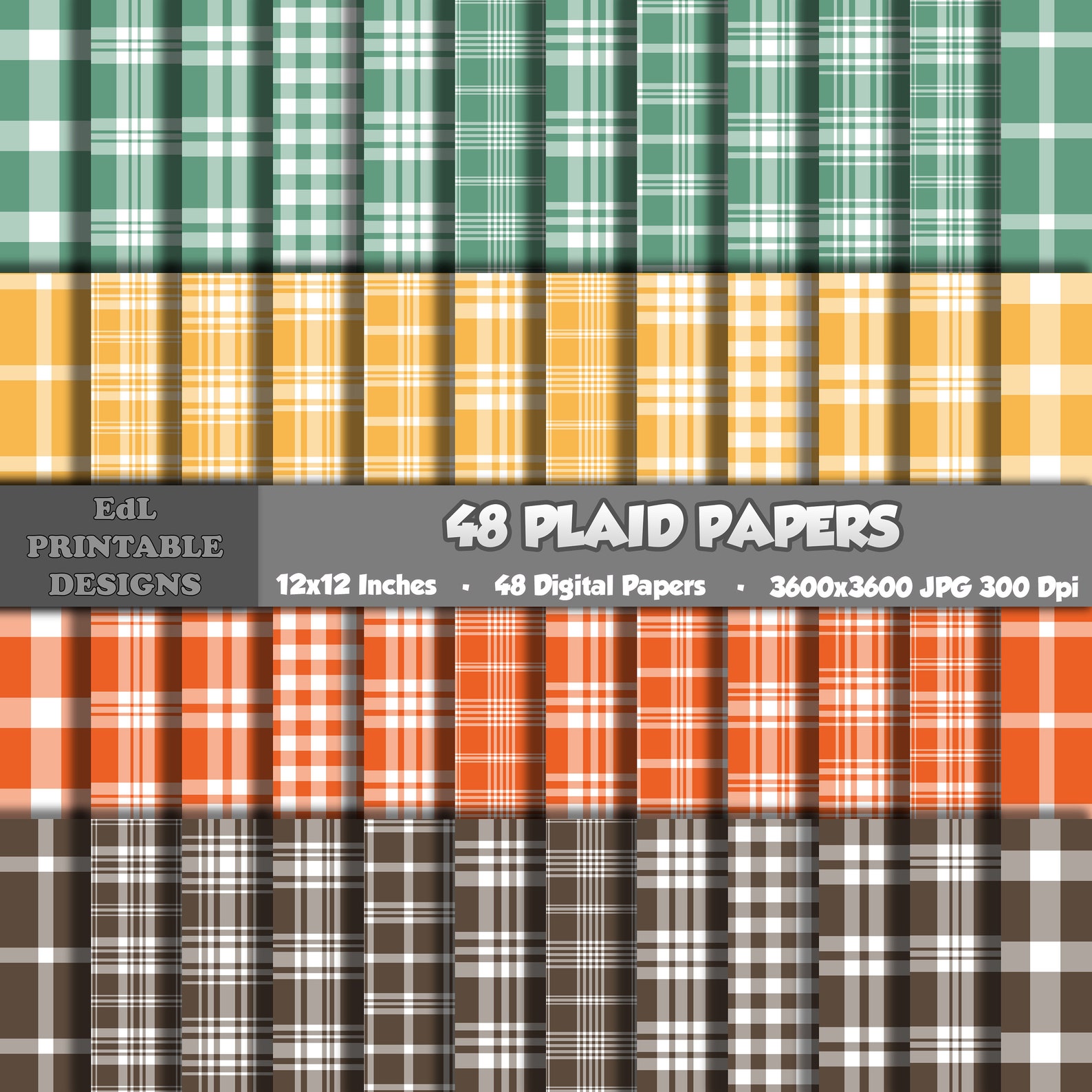 Autumn Color Plaids Digital Papers, Tartan Printable Background, Lumberjack Scrapbook, Gingham ...