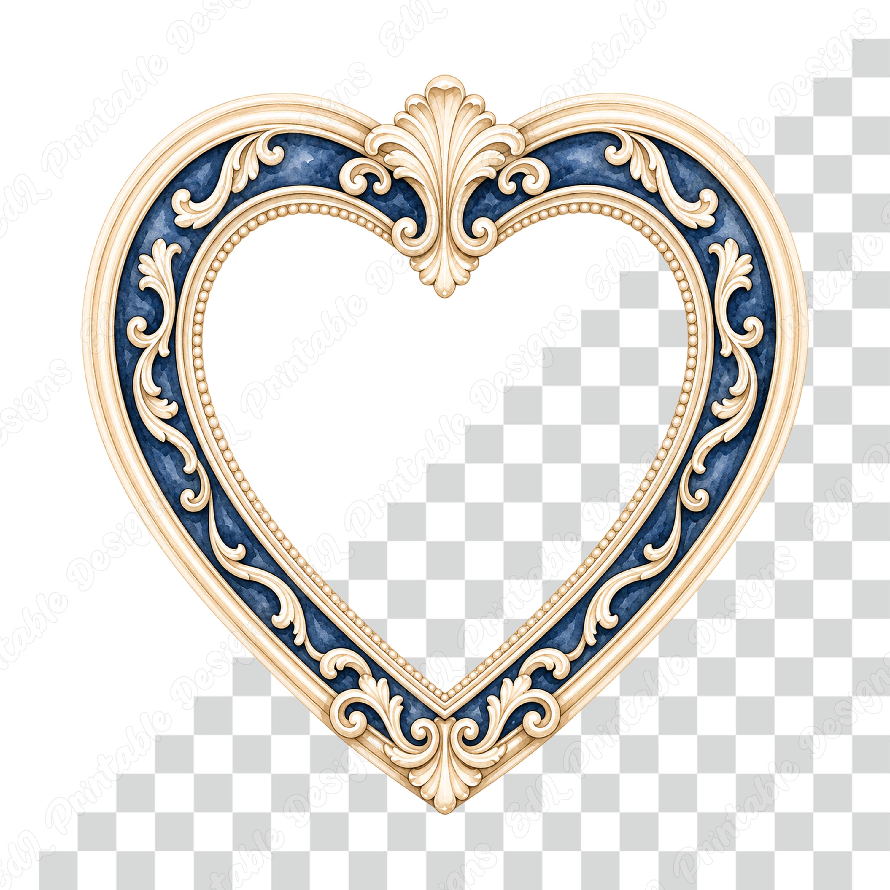 Vintage Heart Frame PNG Clipart, Watercolor Baroque Rococo Frames